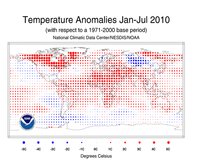 Gennaio-luglio 2010. Anomalie rispetto al 1970-2000. 